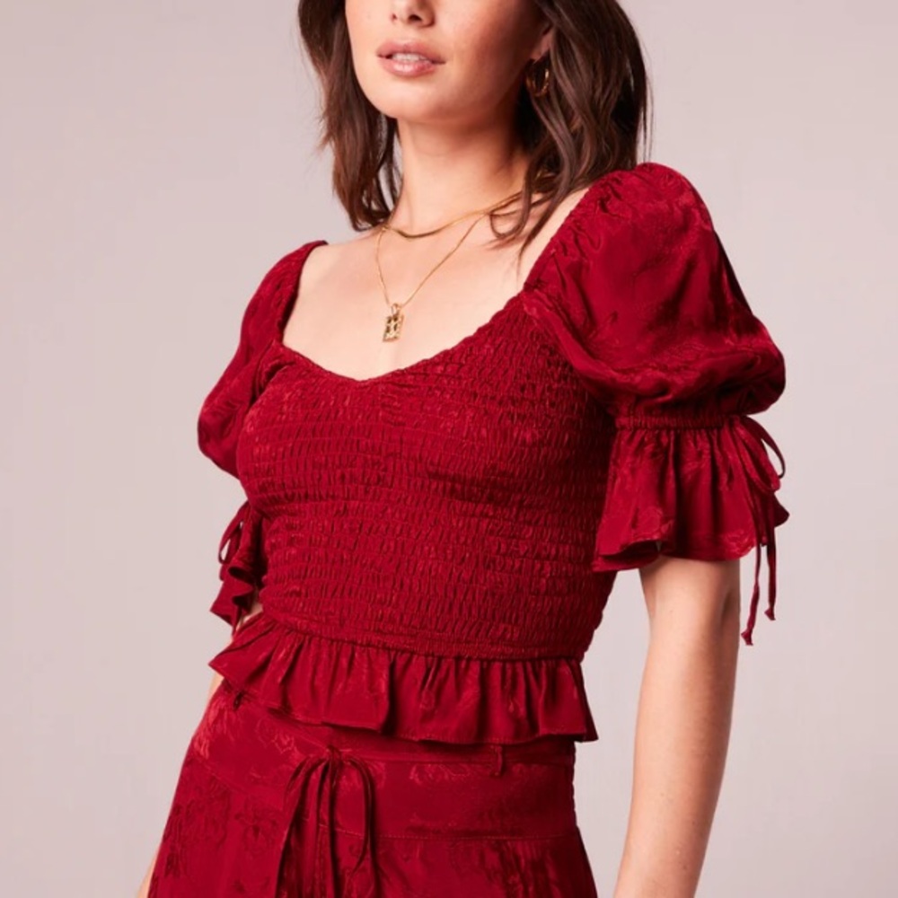 NWT BAND OF THE FREE Lea Rhubarb Smocked Crop Top